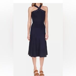 Michael Kors Halter Navy Dress with Gold Studs Trim